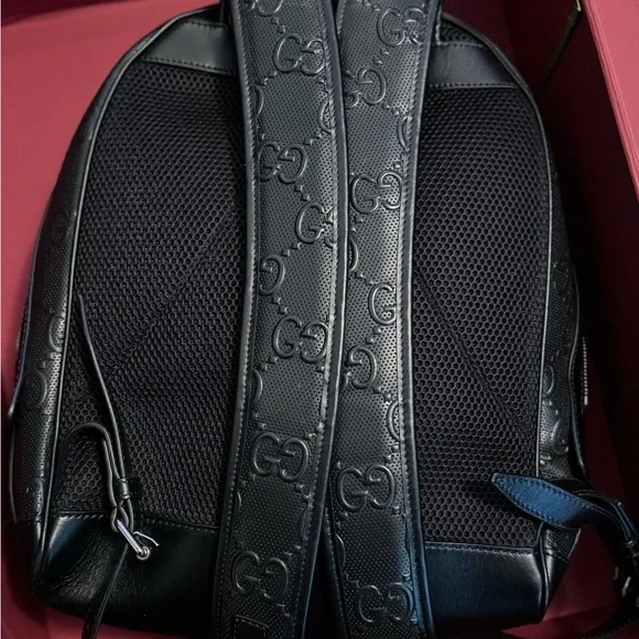 Gucci Black Leather Backpack with GG Monogram